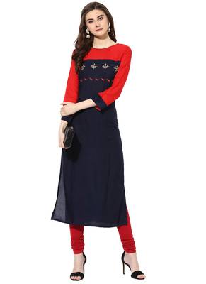 Red rayon embroidered-kurtis 4