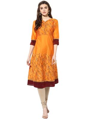 Orange cotton poly kurtas-and-kurtis 1