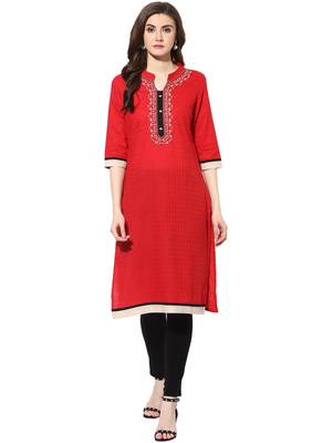 Red rayon embroidered-kurtis 1