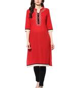 Red rayon embroidered-kurtis