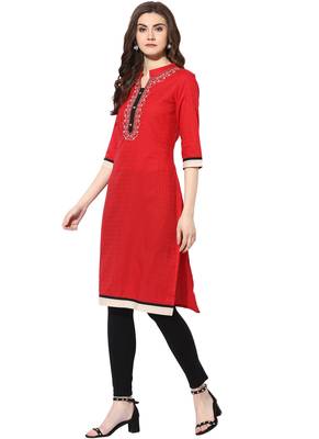 Red rayon embroidered-kurtis 3