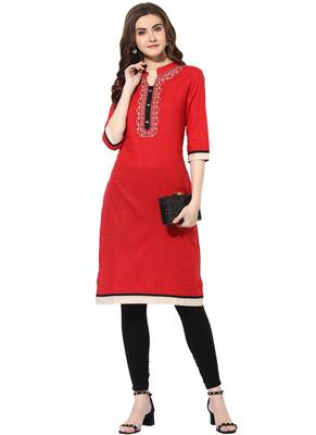 Red rayon embroidered-kurtis 4