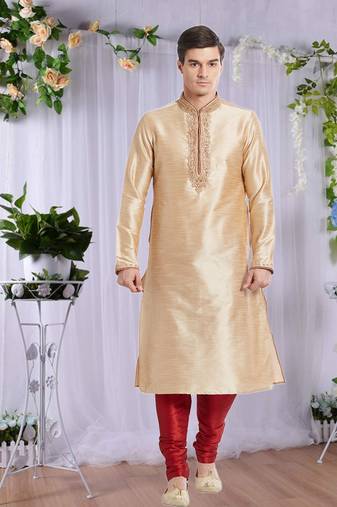 Maroon Art Silk Silk Blend Kurta Pajama