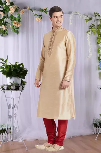 Maroon Art Silk Silk Blend Kurta Pajama