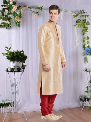Maroon Art Silk Silk Blend Kurta Pajama 3