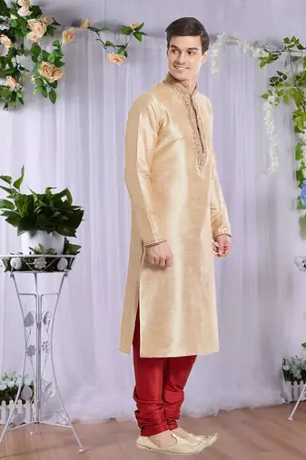 Maroon Art Silk Silk Blend Kurta Pajama