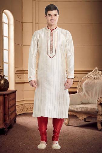 Maroon Art Silk Silk Blend Kurta Pajama