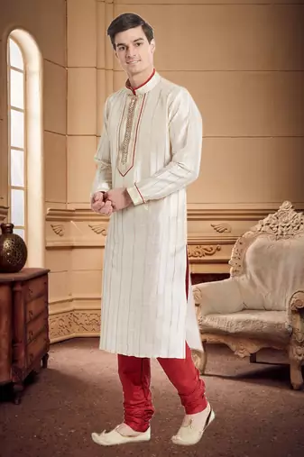Maroon Art Silk Silk Blend Kurta Pajama