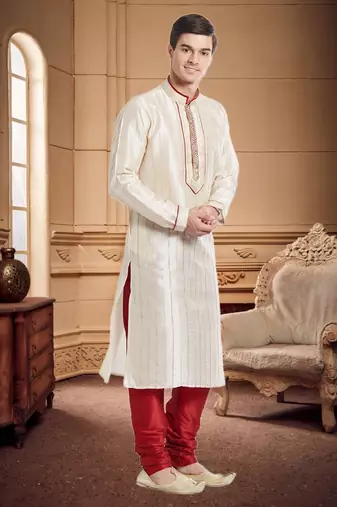 Maroon Art Silk Silk Blend Kurta Pajama