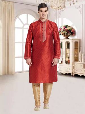 Indian Poshakh Gold Art Silk Silk Blend Kurta Pajama 1