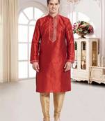 Indian Poshakh Gold Art Silk Silk Blend Kurta Pajama