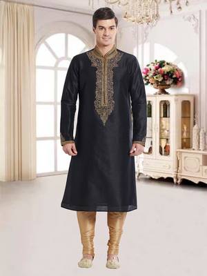 Gold Art Silk Silk Blend Kurta Pajama 1
