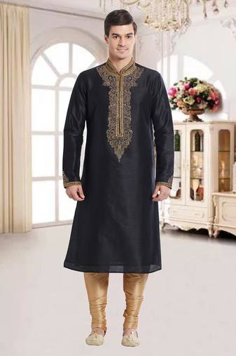 Indian Poshakh Gold Art Silk Silk Blend Kurta Pajama