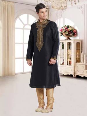 Gold Art Silk Silk Blend Kurta Pajama 2