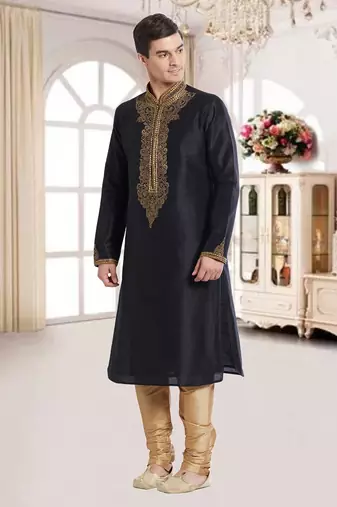 Gold Art Silk Silk Blend Kurta Pajama