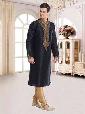 Gold Art Silk Silk Blend Kurta Pajama 3