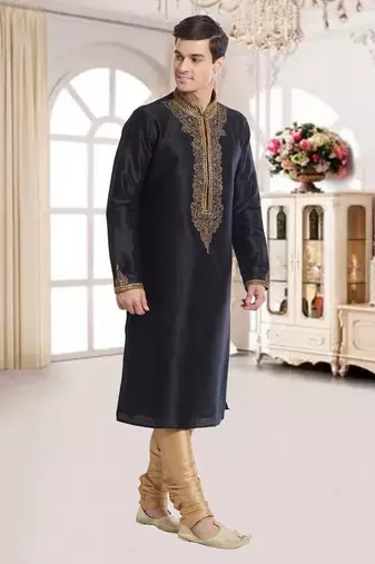 Gold Art Silk Silk Blend Kurta Pajama