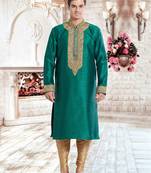 Indian Poshakh Gold Art Silk Silk Blend Kurta Pajama