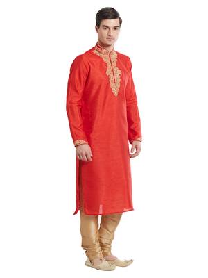 Indian Poshakh Gold Art Silk Silk Blend Kurta Pajama 3