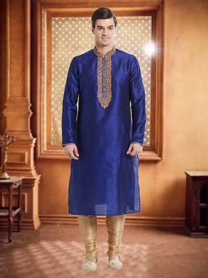 Indian Poshakh Gold Art Silk Silk Blend Kurta Pajama 1
