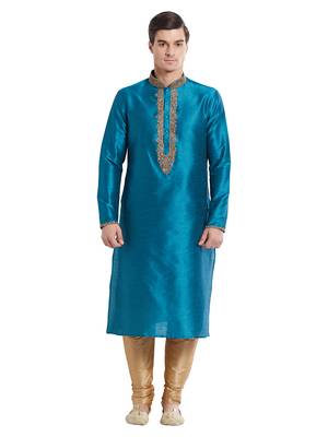 Gold Art Silk Silk Blend Kurta Pajama 1