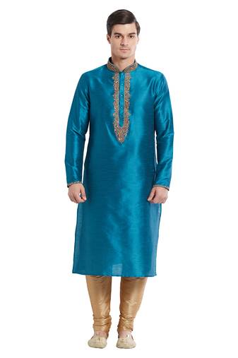 Indian Poshakh Gold Art Silk Silk Blend Kurta Pajama