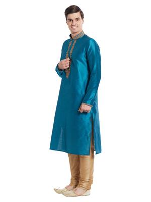 Gold Art Silk Silk Blend Kurta Pajama 2