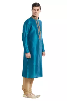 Gold Art Silk Silk Blend Kurta Pajama