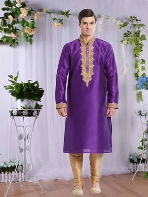 Indian Poshakh Gold Art Silk Silk Blend Kurta Pajama 1
