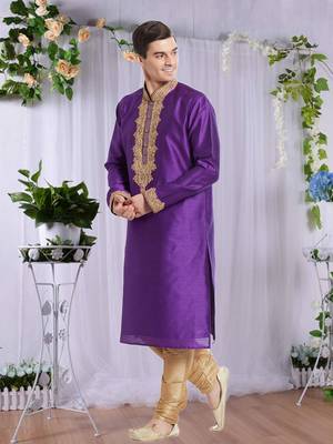 Indian Poshakh Gold Art Silk Silk Blend Kurta Pajama 2