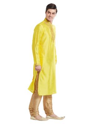 Indian Poshakh Gold Art Silk Silk Blend Kurta Pajama 3