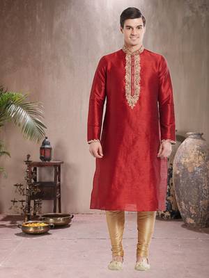 Gold Art Silk Silk Blend Kurta Pajama 1