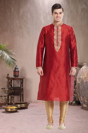 Gold Art Silk Silk Blend Kurta Pajama