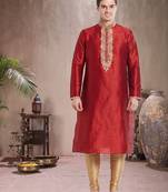Gold Art Silk Silk Blend Kurta Pajama
