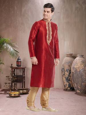 Gold Art Silk Silk Blend Kurta Pajama 2