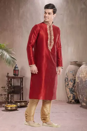 Gold Art Silk Silk Blend Kurta Pajama