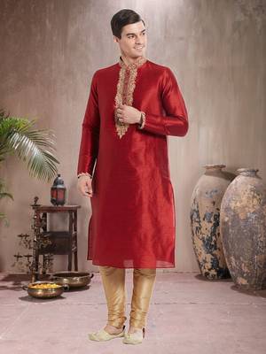 Gold Art Silk Silk Blend Kurta Pajama 3