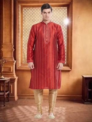 Indian Poshakh Gold Art Silk Silk Blend Kurta Pajama 1