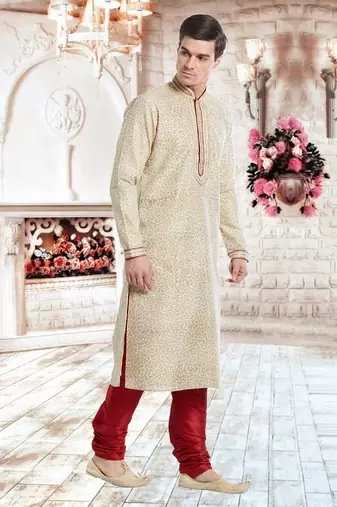 Indian Poshakh Maroon Art Silk Silk Blend Kurta Pajama