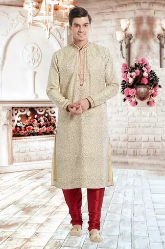 Indian Poshakh Maroon Art Silk Silk Blend Kurta Pajama