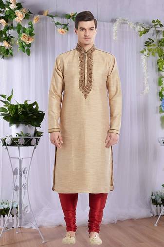 Maroon Art Silk Silk Blend Kurta Pajama