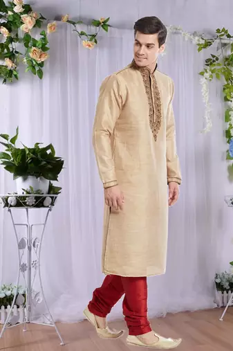 Maroon Art Silk Silk Blend Kurta Pajama