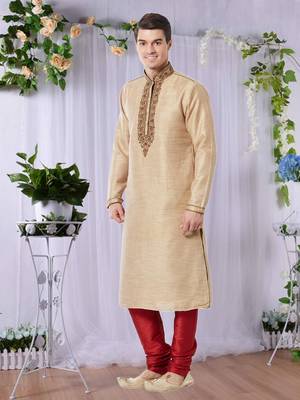 Maroon Art Silk Silk Blend Kurta Pajama 3