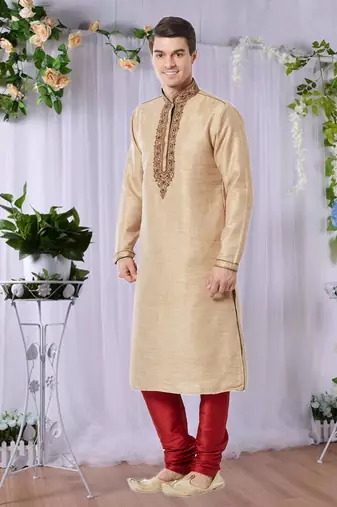 Maroon Art Silk Silk Blend Kurta Pajama
