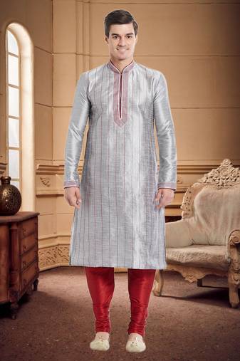 Indian Poshakh Maroon Art Silk Silk Blend Kurta Pajama