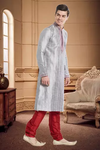 Maroon Art Silk Silk Blend Kurta Pajama