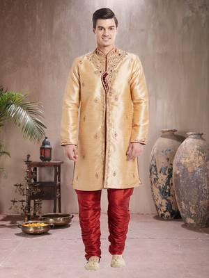 Maroon Art Silk Silk Blend Kurta Pajama 1