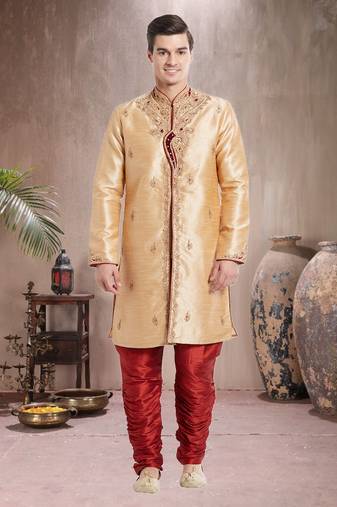 Indian Poshakh Maroon Art Silk Silk Blend Kurta Pajama