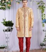 Maroon Art Silk Silk Blend Kurta Pajama