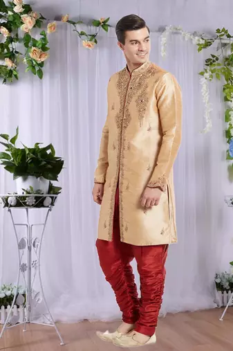 Maroon Art Silk Silk Blend Kurta Pajama
